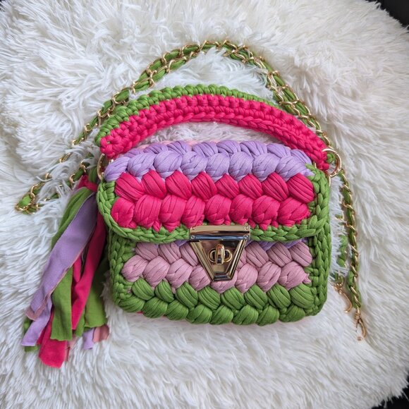 NEW Chunky Knit Crochet Crossbody Bag – Colorful, Unique & Handmade Look! - Picture 5 of 14